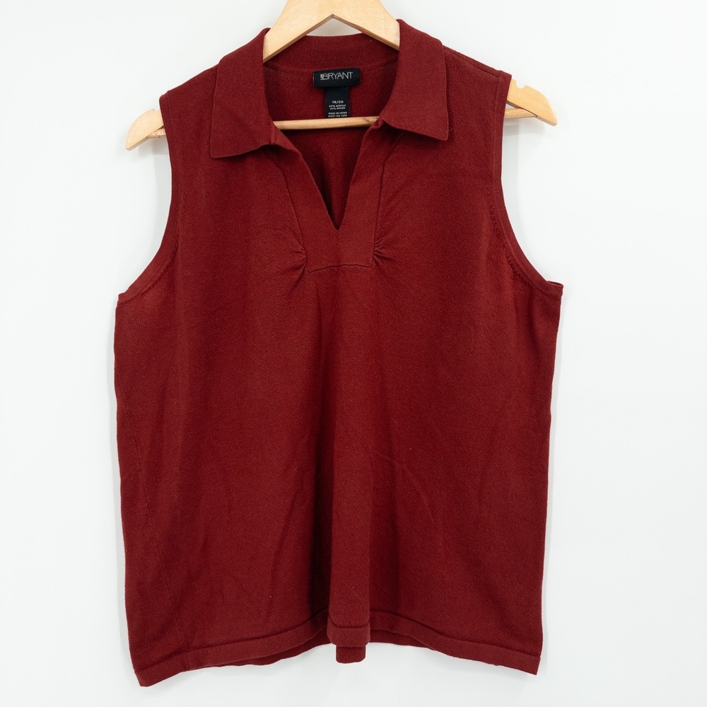 Vintage‎ Y2K Lane Bryant Burgundy Sleeveless Knit Polo Top Size 18/20 Red Preppy